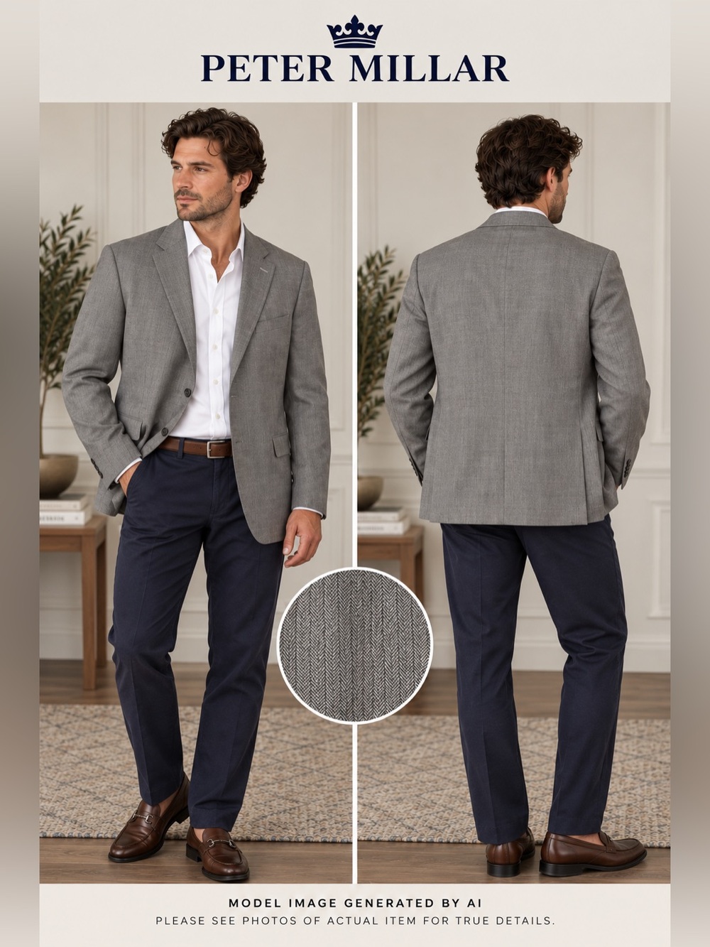 Peter Millar Wool Blazer 46T Herringbone Sport Coat Preppy Old Money Formal Work